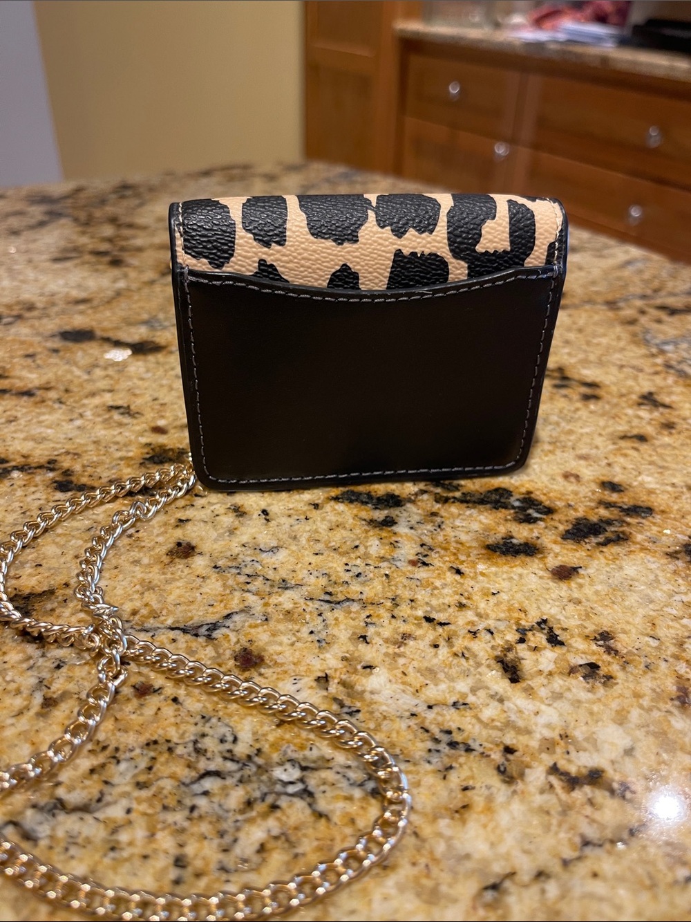 Coach Leopard Print Crossbody Wallet - Beige & Black with Gold Chain - Picture 2 of 7
